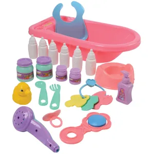 21-Piece Baby Doll Care Set | Bathtub, Bottles, Rattles, Food & More