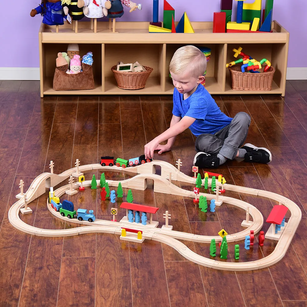55-Piece Magnetic Wooden Train Set with Tracks, Bridges & Accessories | Classic BlockPlayset