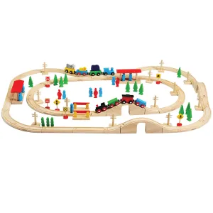 55-Piece Magnetic Wooden Train Set with Tracks, Bridges & Accessories | Classic BlockPlayset