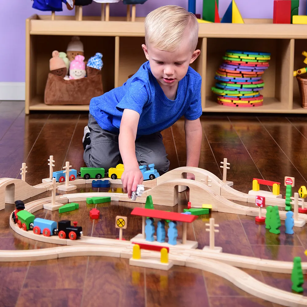 55-Piece Magnetic Wooden Train Set with Tracks, Bridges & Accessories | Classic BlockPlayset
