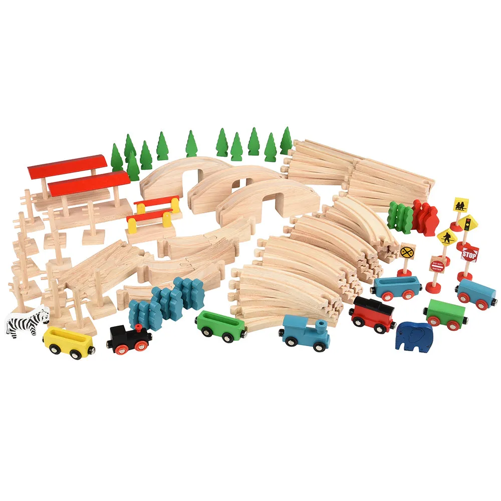 55-Piece Magnetic Wooden Train Set with Tracks, Bridges & Accessories | Classic BlockPlayset