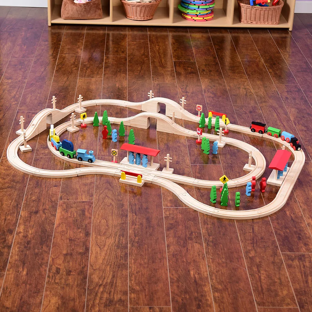 55-Piece Magnetic Wooden Train Set with Tracks, Bridges & Accessories | Classic BlockPlayset