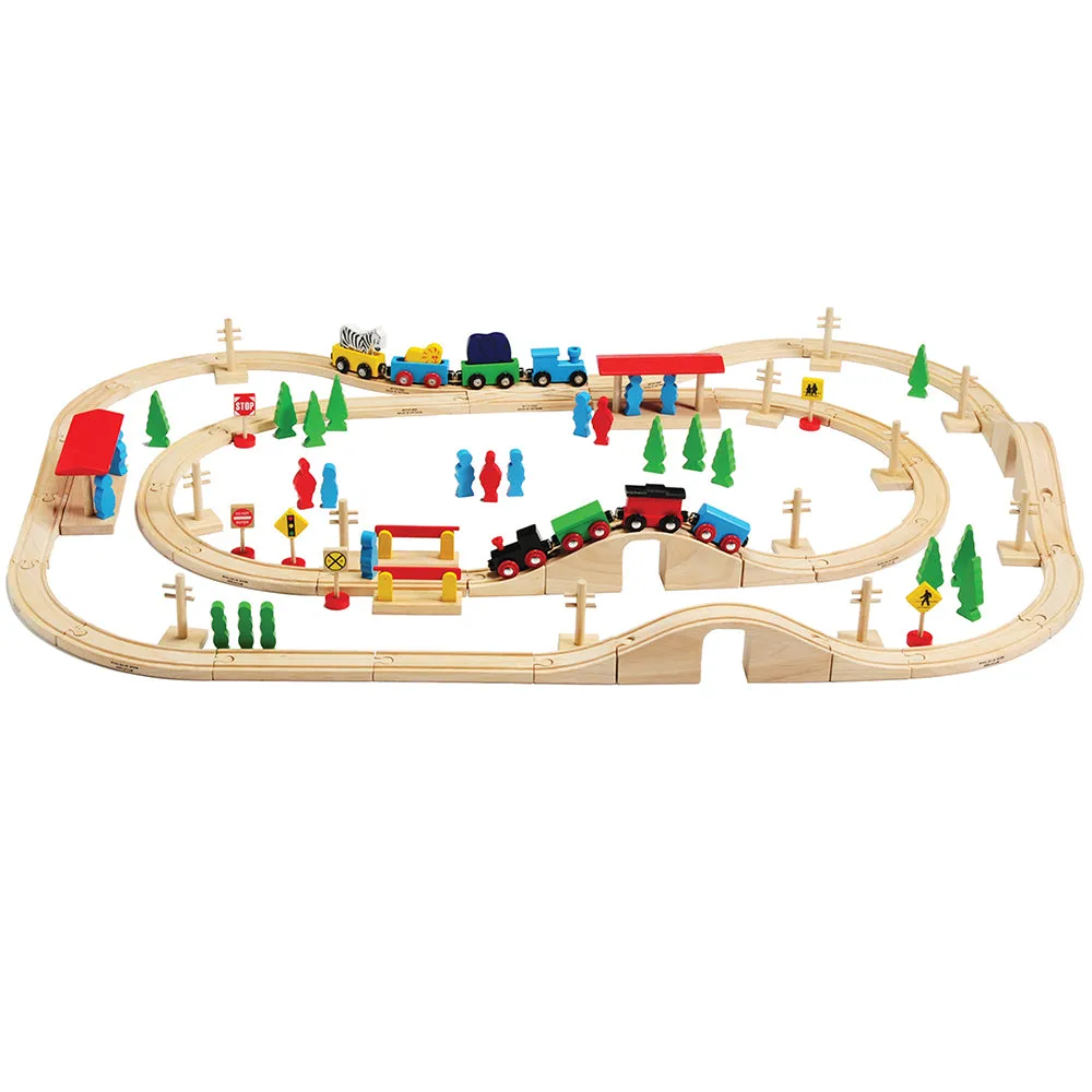 55-Piece Magnetic Wooden Train Set with Tracks, Bridges & Accessories | Classic BlockPlayset