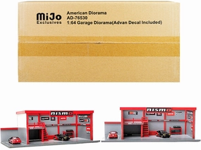 "Garage Diorama Advan" Diorama with Decals for 1/64 Scale Models by American Diorama
