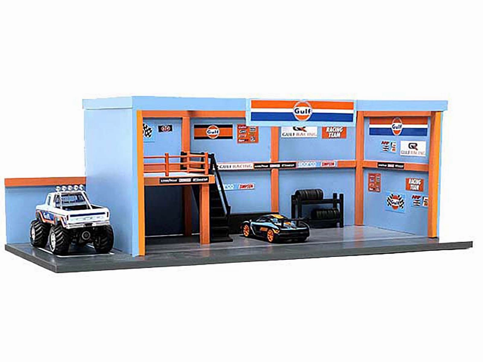 "Garage Diorama Gulf Oil" Diorama with Decals for 1/64 Scale Models by American Diorama