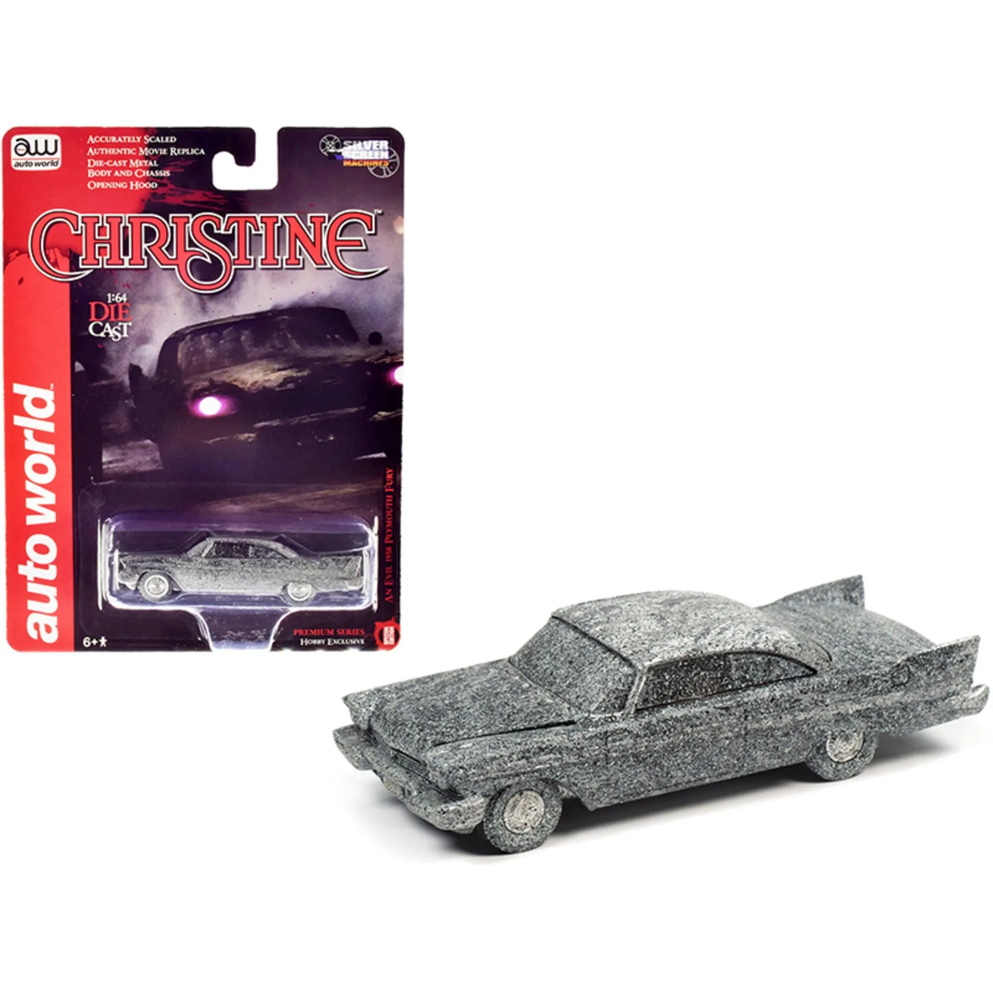 Autoworld 1/64 Diecast Model Car - Christine 1958 Plymouth Fury After Fire Version