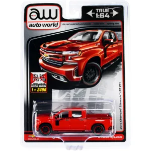 Autoworld 1/64 Diecast Model Pickup Truck - 2019 Chevrolet Silverado LTZ Z71, Red
