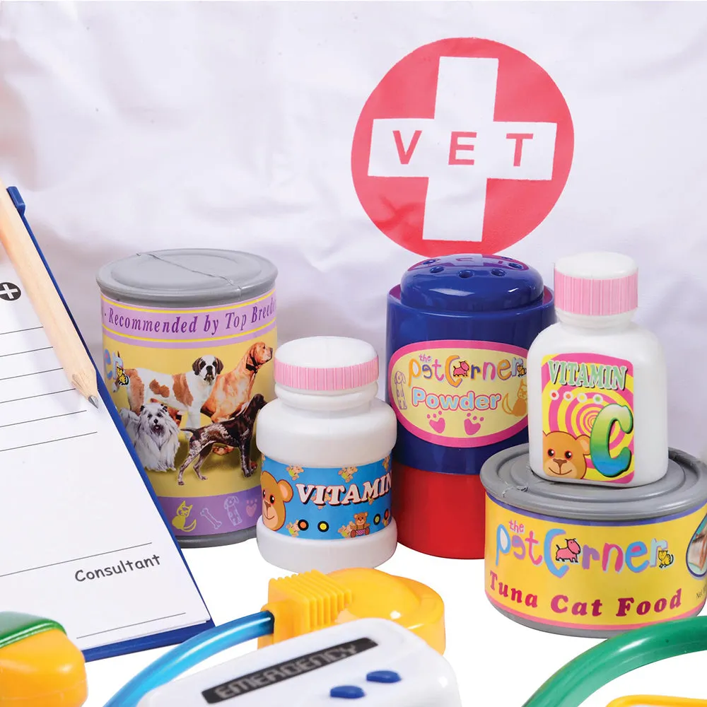 Complete Play Vet Set | 30-Piece Kit with Stethoscope, Pet Scale, Plush Dog & Cat