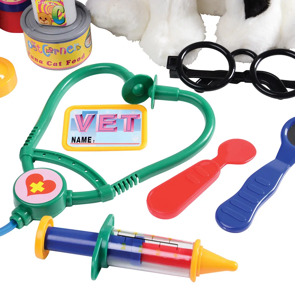 Complete Play Vet Set | 30-Piece Kit with Stethoscope, Pet Scale, Plush Dog & Cat