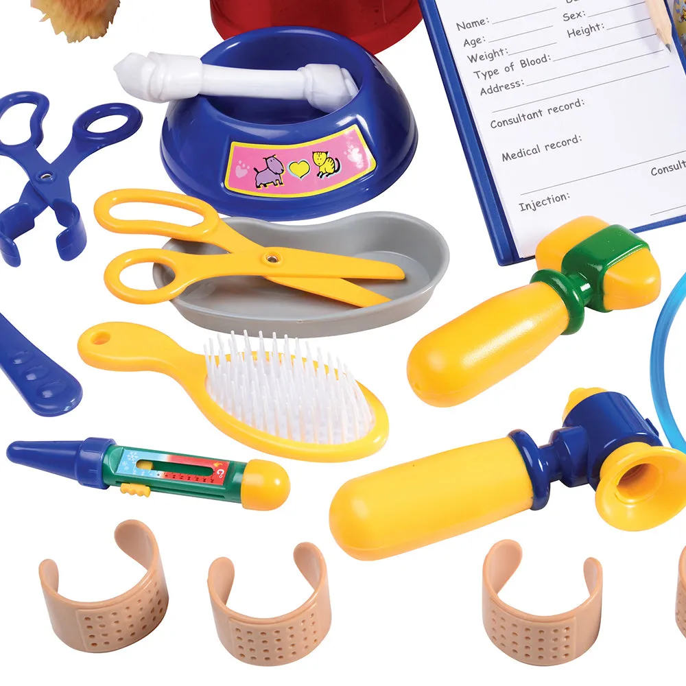 Complete Play Vet Set | 30-Piece Kit with Stethoscope, Pet Scale, Plush Dog & Cat