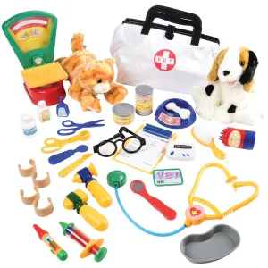 Complete Play Vet Set | 30-Piece Kit with Stethoscope, Pet Scale, Plush Dog & Cat