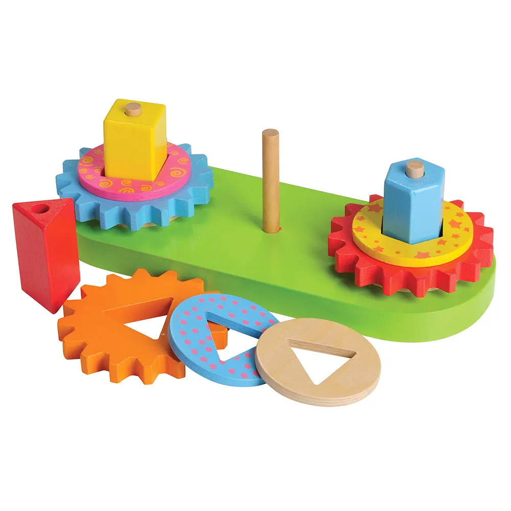 Geared Shape Toddler Puzzle | Wooden Gear and Shape Matching 13-Piece Set