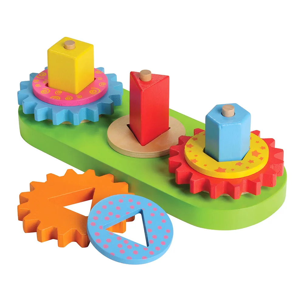 Geared Shape Toddler Puzzle | Wooden Gear and Shape Matching 13-Piece Set