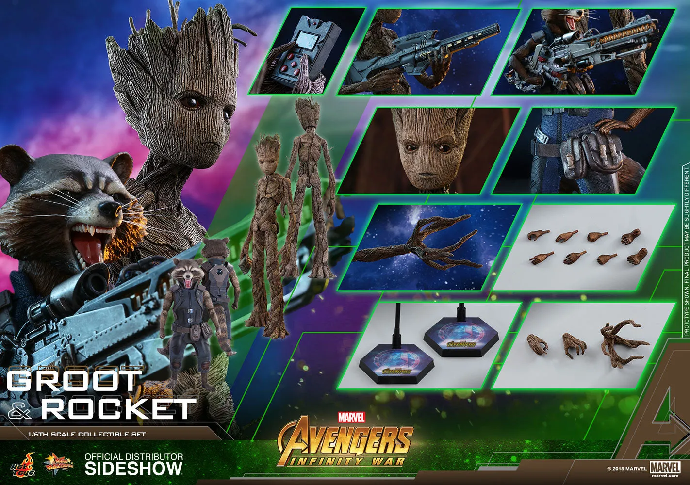 Hot Toys 1/6 Avenger Infinity War Groot & Rocket Set Sixth Scale MMS476