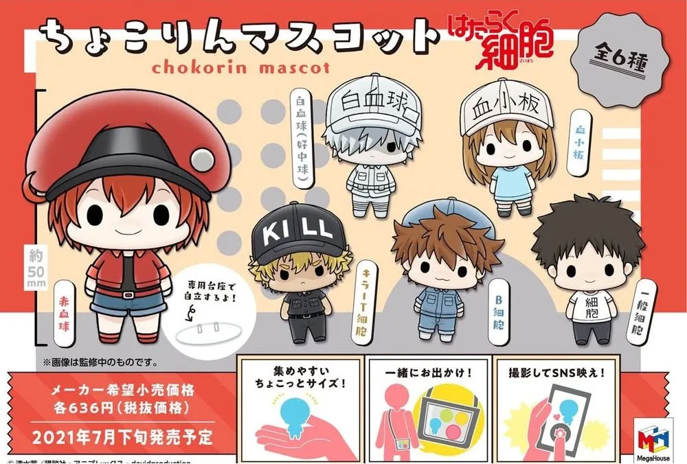 Megahouse Chokorin Mascot Cells at Work! Trading Figures Box Set of 6