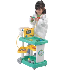 Rolling Medical Cart Play Set with Lab Coat & 12 Accessories