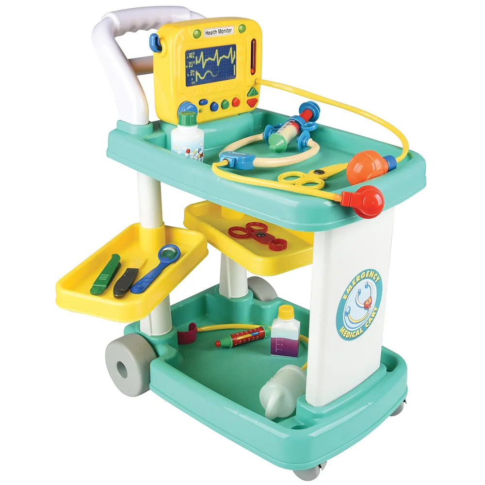 Rolling Medical Cart Play Set with Lab Coat & 12 Accessories