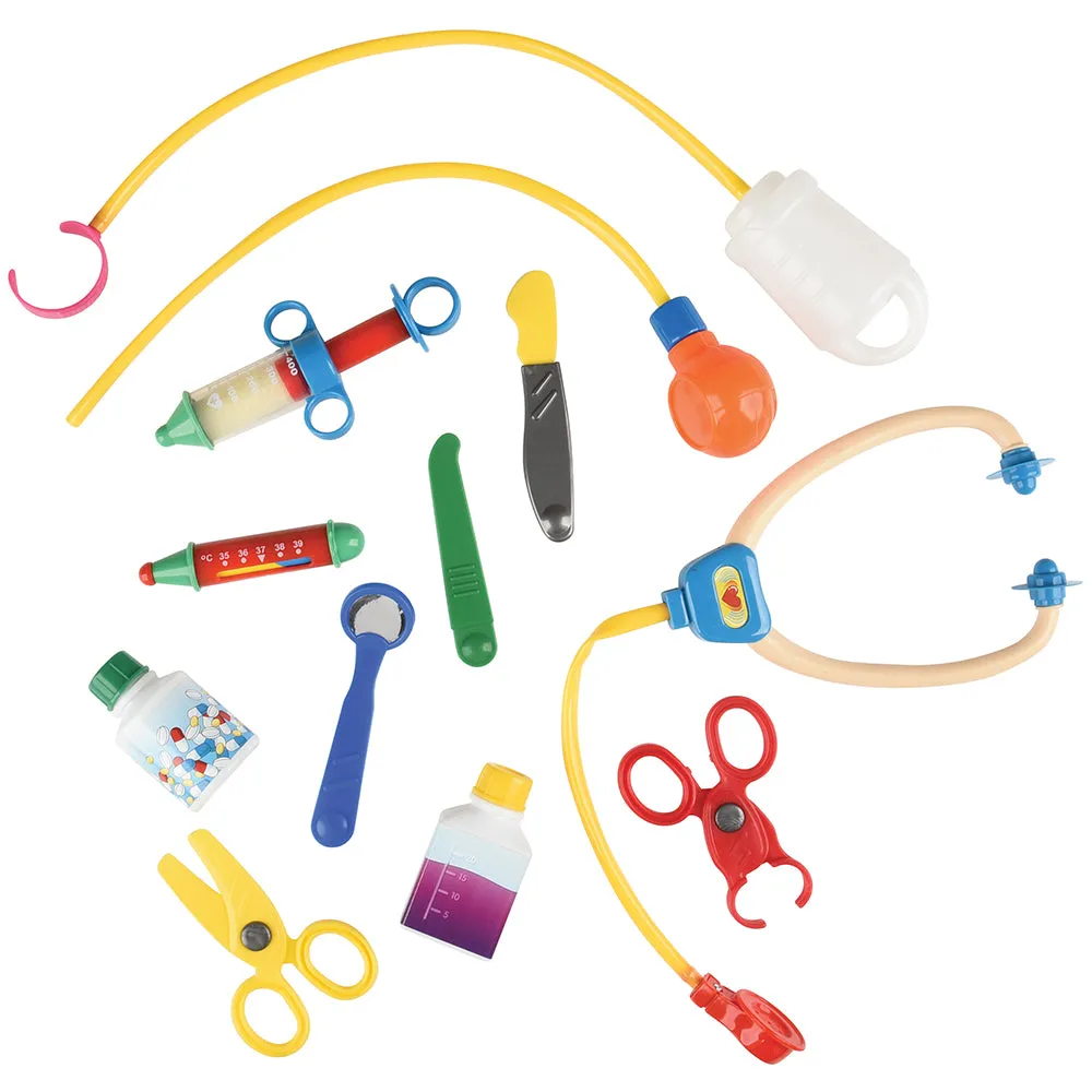 Rolling Medical Cart Play Set with Lab Coat & 12 Accessories