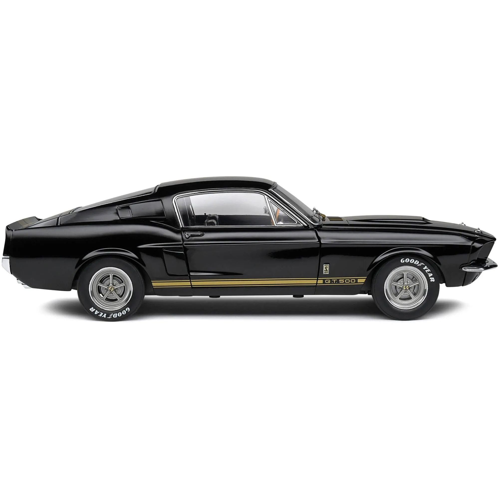 Solido 1/18 Diecast Model Car - 1967 Shelby GT500 Black with Gold Stripes