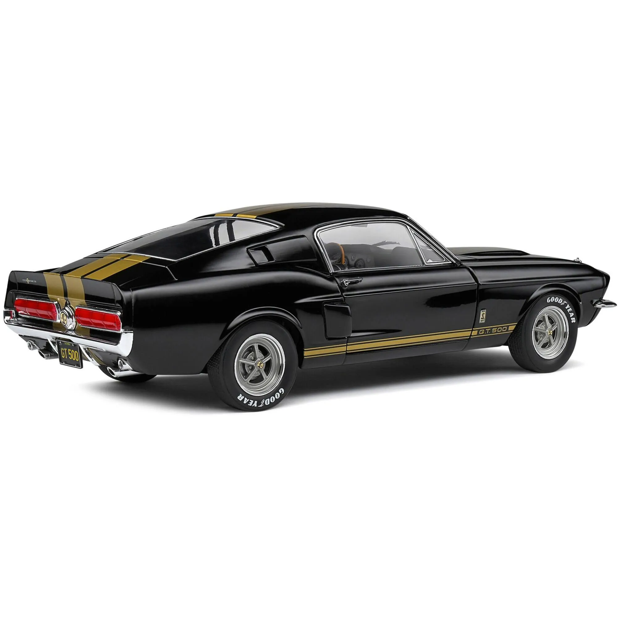 Solido 1/18 Diecast Model Car - 1967 Shelby GT500 Black with Gold Stripes