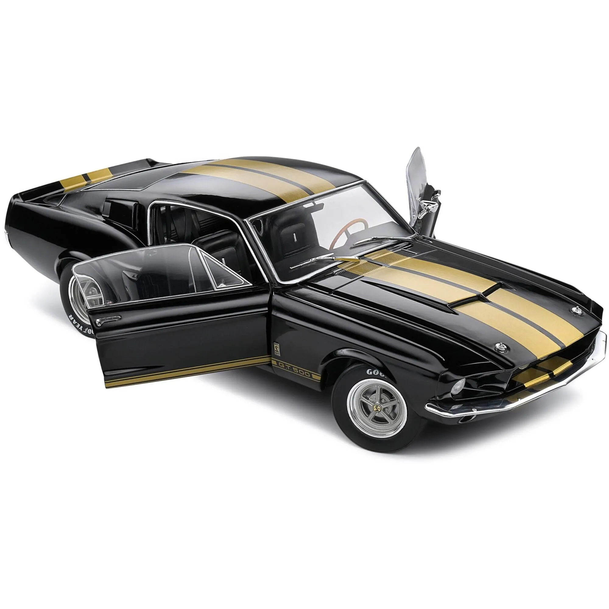 Solido 1/18 Diecast Model Car - 1967 Shelby GT500 Black with Gold Stripes