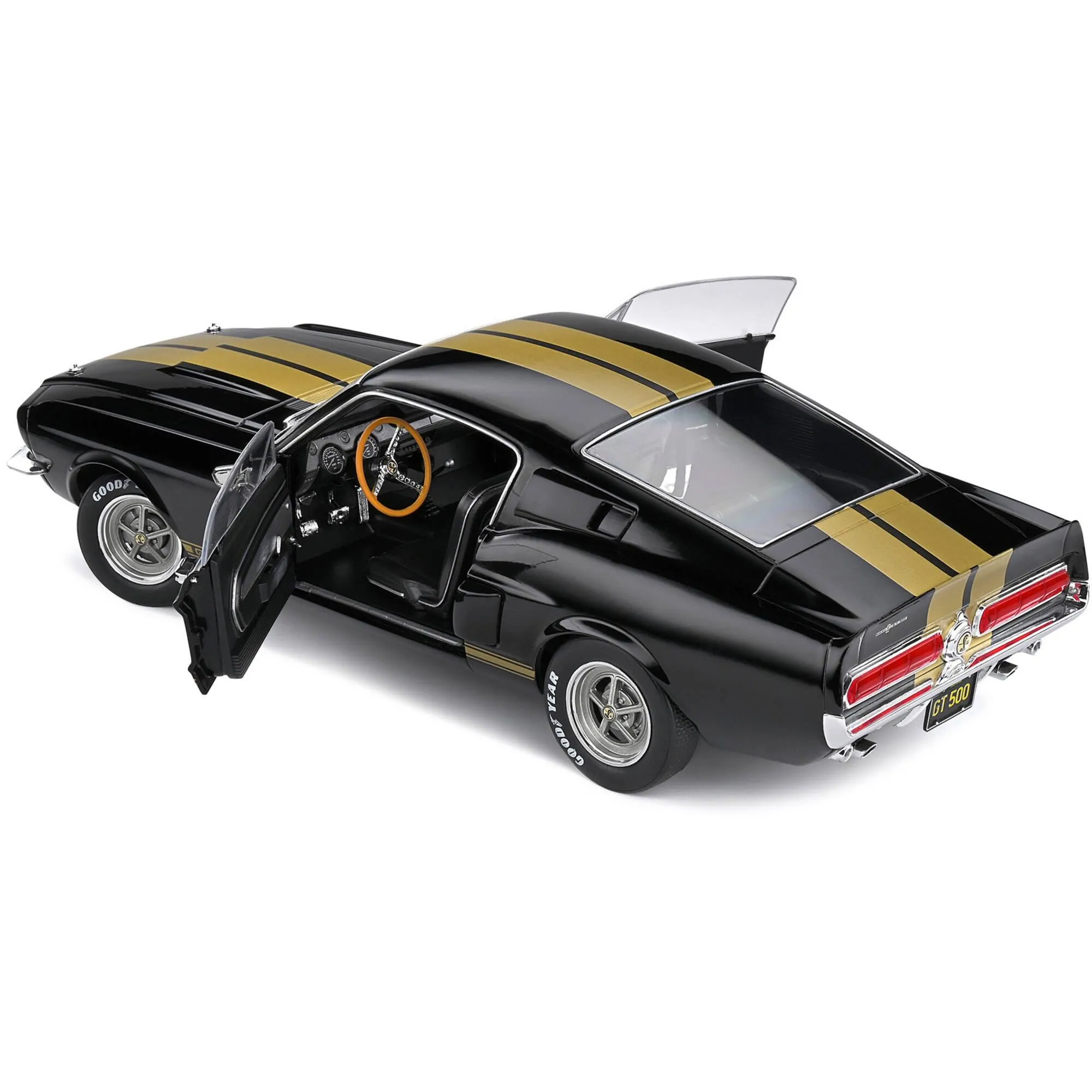 Solido 1/18 Diecast Model Car - 1967 Shelby GT500 Black with Gold Stripes