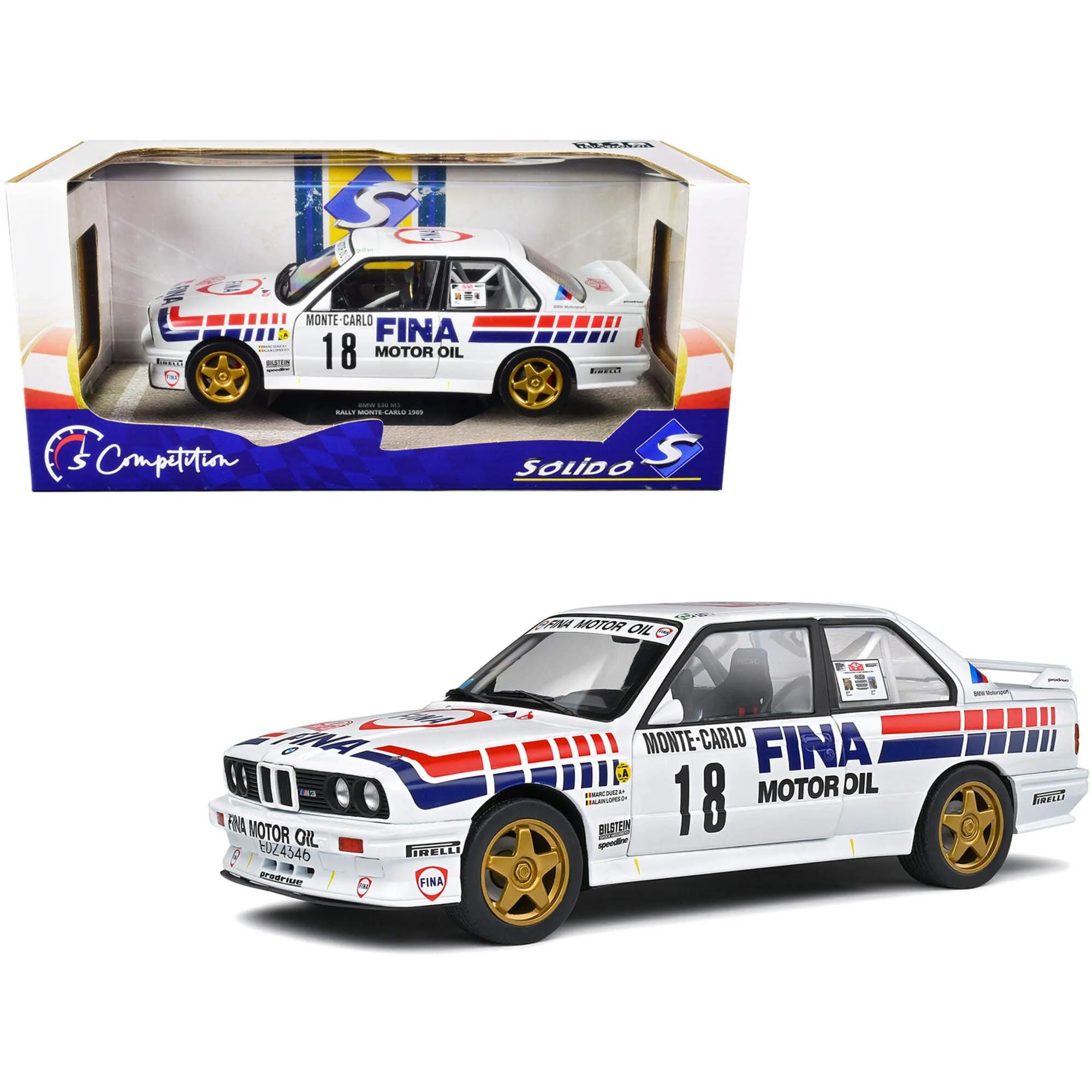 Solido 1/18 Model Car Competition BMW E30 M3 Gr.A 18 Marc Duez Alain Lopes Rally