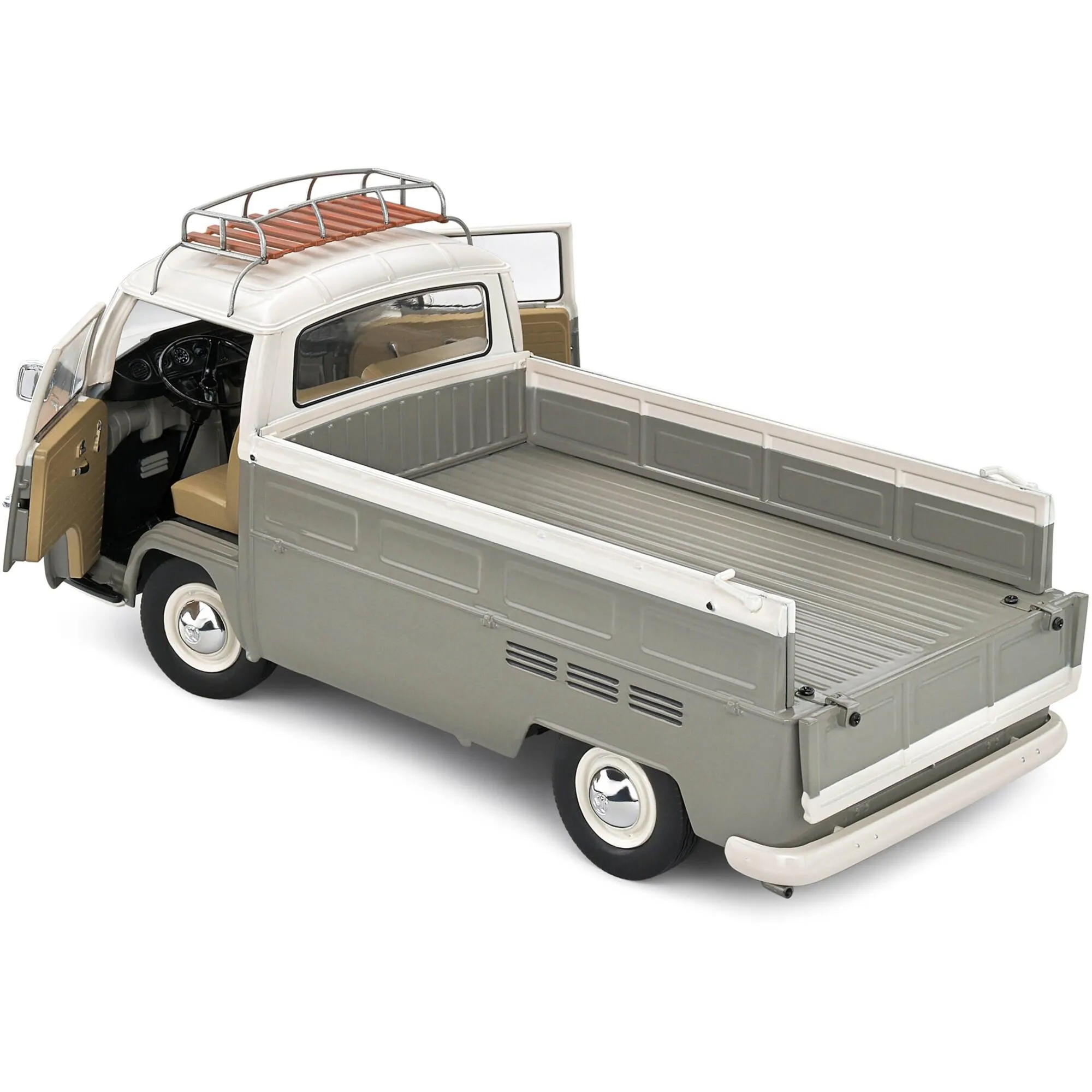 Solido 1/18 Model Pickup Truck - 1968 Volkswagen T2 Gray and White with Roofrack