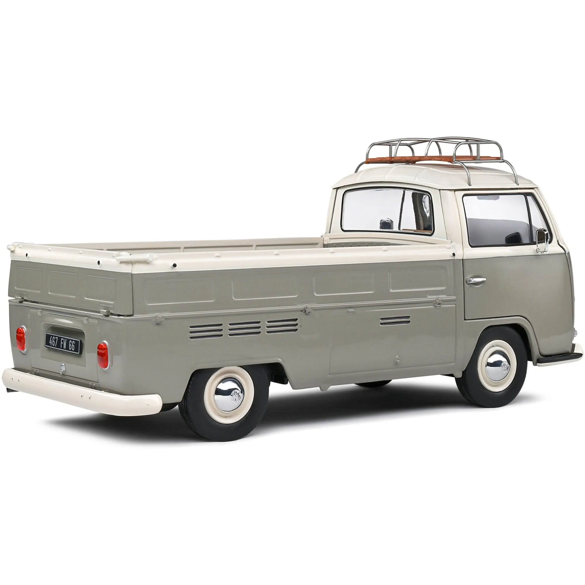 Solido 1/18 Model Pickup Truck - 1968 Volkswagen T2 Gray and White with Roofrack