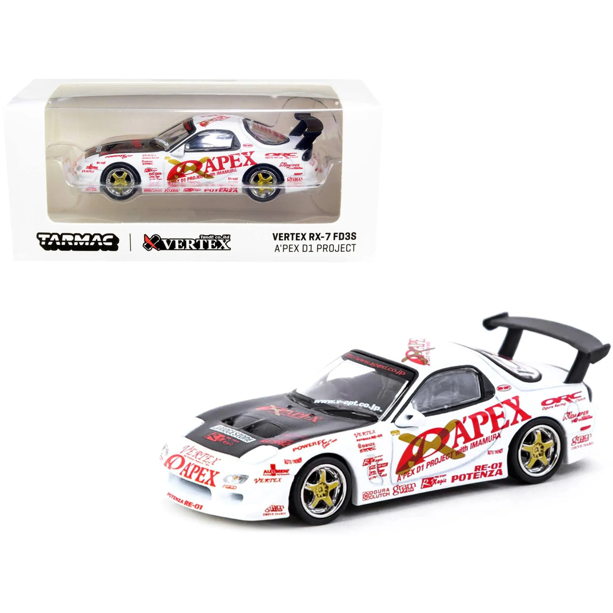 Tarmac Works Diecast Model Car - 1/64 Scale Global64 Series Vertex RX-7 FD3S White