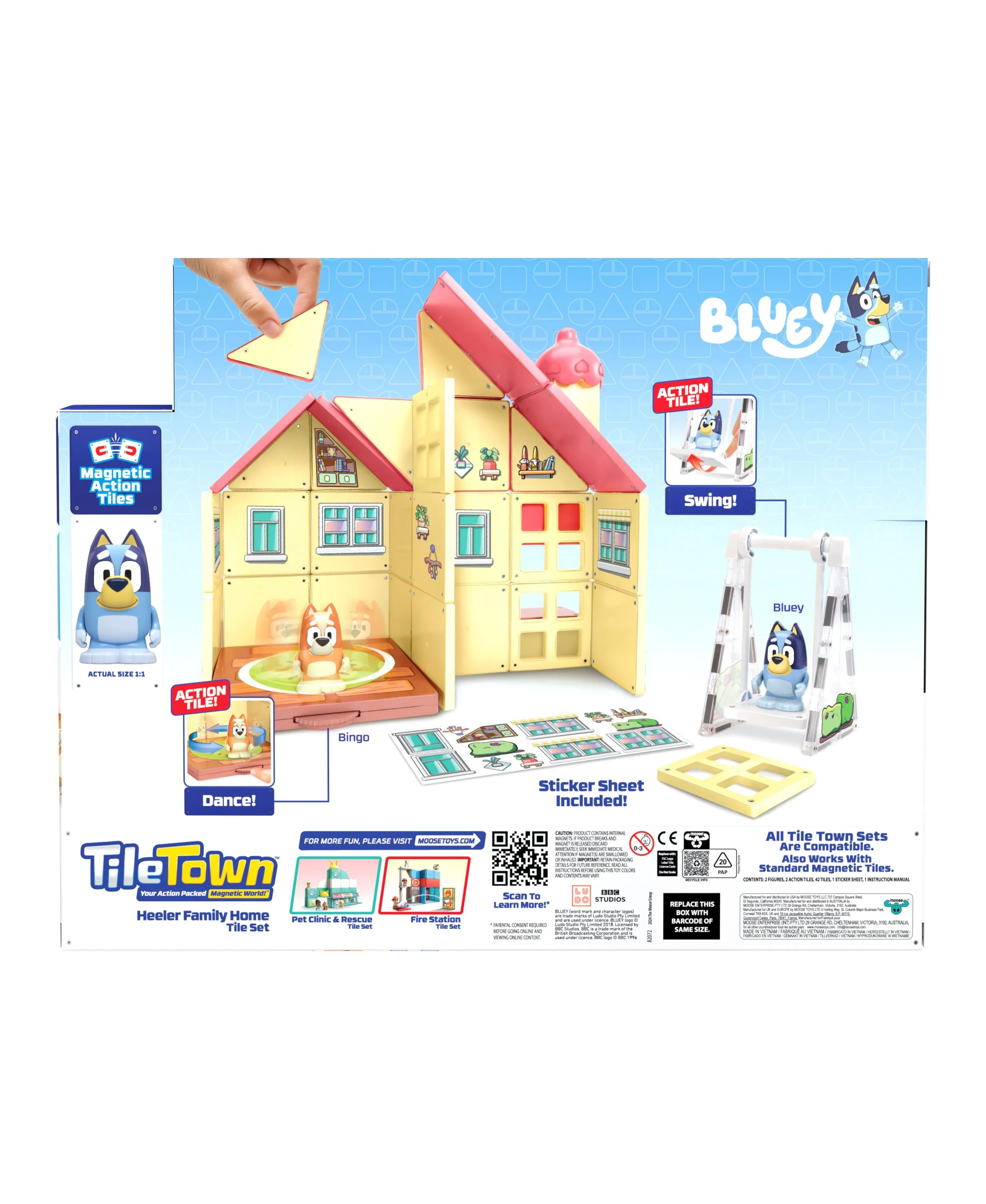 Tile Town Bluey Heeler Home Magnetic Tiles Playset, 46-Piece