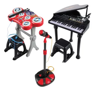 Ultimate Kids' Music Studio Bundle | 3-in-1 Microphone, Drum Set & Piano Musical Toys