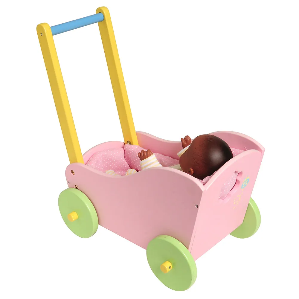 Wooden Doll Carriage with Soft Lining | For 12-15 Inch Dolls