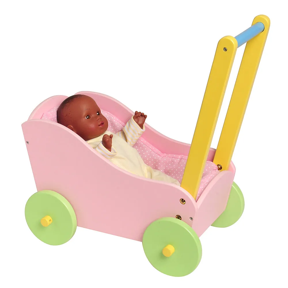 Wooden Doll Carriage with Soft Lining | For 12-15 Inch Dolls