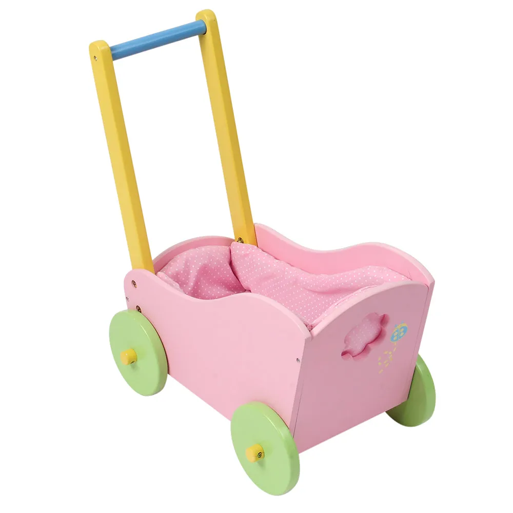 Wooden Doll Carriage with Soft Lining | For 12-15 Inch Dolls