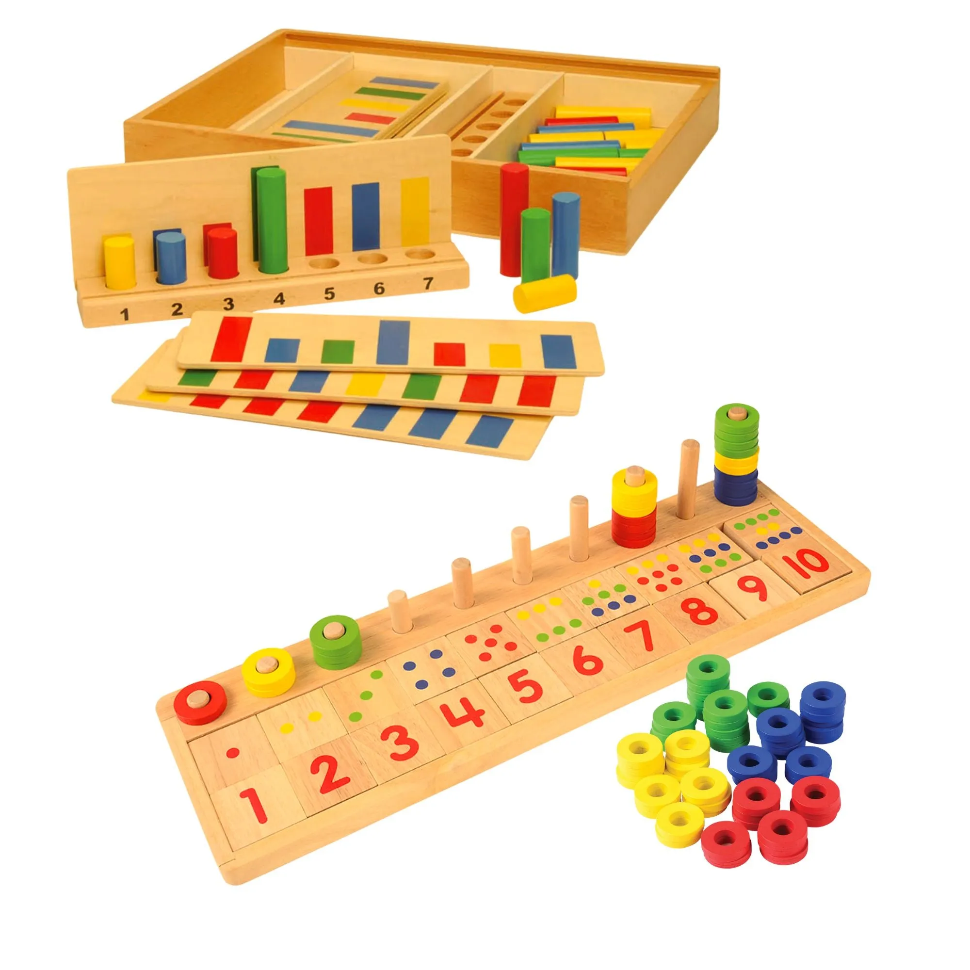 Wooden Math Bundle: Counting, Colors & Shapes Learning Set | Peg Board & Number Matching Toys